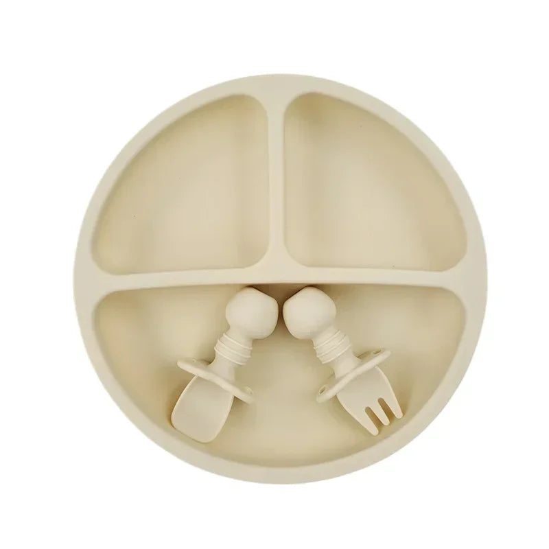 Assiette à ventouse et couverts en silicone pour bébé